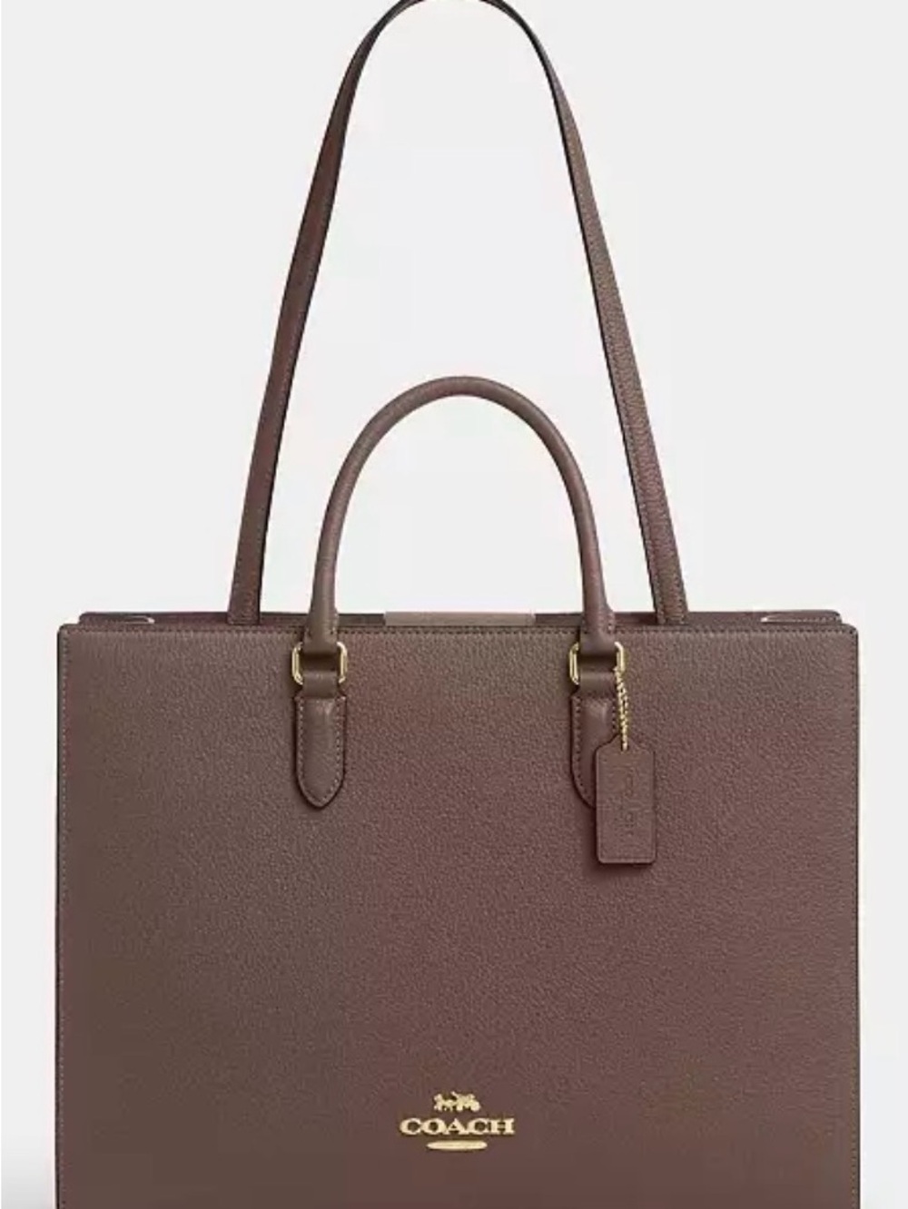 Coach Chocolate Brown Structured Leather Tote with Gold Hardware